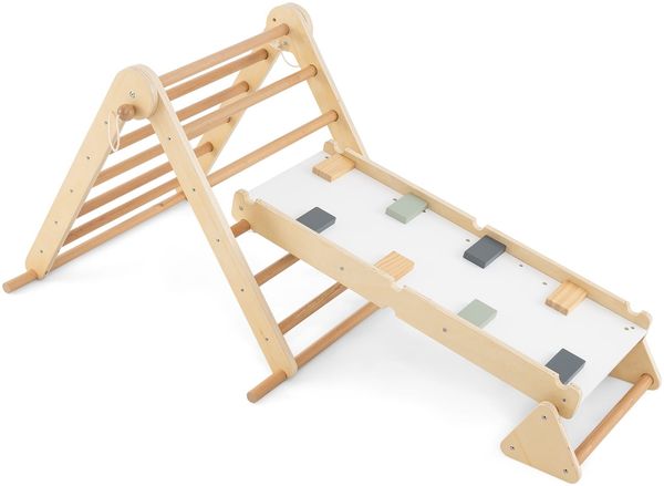 3 in 1 Klettergerüst Kletterdreieck & Kletterleiter & Wippe Klappbares Holz Sprossendreieck