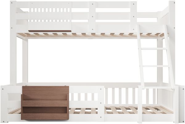 Merax Etagenbett, 90 x 200 cm/140 x 200 cm, Kinderbett Aufbewahrungsfächer, Sicherheitsgitter, Leiter, ohne Matratze, Weiß Bild 8