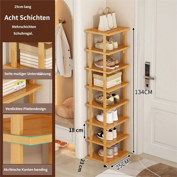 Rutaqian Schuhregal Vertikales Schuhregal,5/7/8 Stöckige Schuhregal aus Holz, Freistehende Schuhhalter Schmal und Hoch für Eingang,Flur