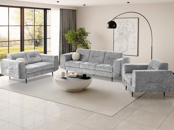 Beautysofa Polstergarnitur im modernen Stil auf hohen Metallbeinen VENEZIA, (Sessel + 2-Sitzer Sofa + 3-Sitzer Sofa im modernes Design), mit Metallbeine, Couchgarnituren aus Velours