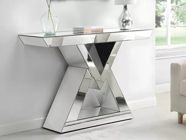 Vente-unique - ISIDA Konsole Glas Silberfarben - B 36 cm x H 80 cm x L 120 cm