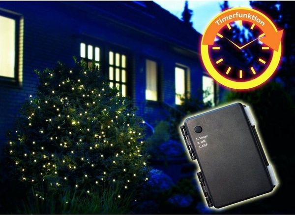 LED-Batterielichternetz 2x2 Meter 200er warmweiße LED,Zuleitung 50cm, für Außen inkl. Timer