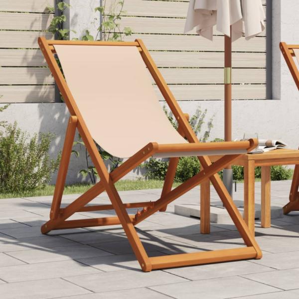 vidaXL Strandstuhl Klappbar Beige Massivholz Eukalyptus und Stoff 366564