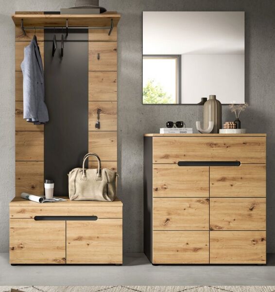 Inn. Furn Garderoben-Set Cooper, (Flurgarderobe in Eiche Artisan und Basalt grau, 4-teilig, 170 x 190 cm), mit Soft-Close-Funktion