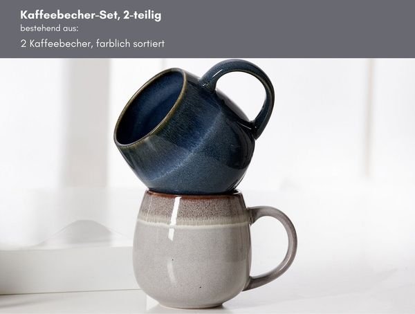 Ritzenhoff & Breker Becher Lagom, 2-tlg, Steingut, 2-teilig, Reaktivglasur, jedes Stück ein Unikat, 475 ml