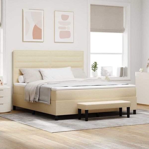vidaXL Boxspringbett mit Kissen mit Kopfteil Creme 180 x 200 cm Stoff 3344014