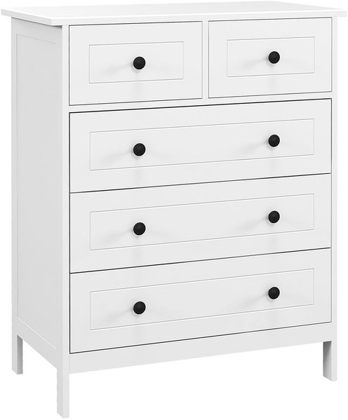 HOMCOM Weiße Kommode mit 5 Schubladen, Aufbewahrungsmöbel für Schlafzimmer, Büro, Eingangsbereich, moderner Stil, Metallgriff, 74 x 40 x 91 cm
