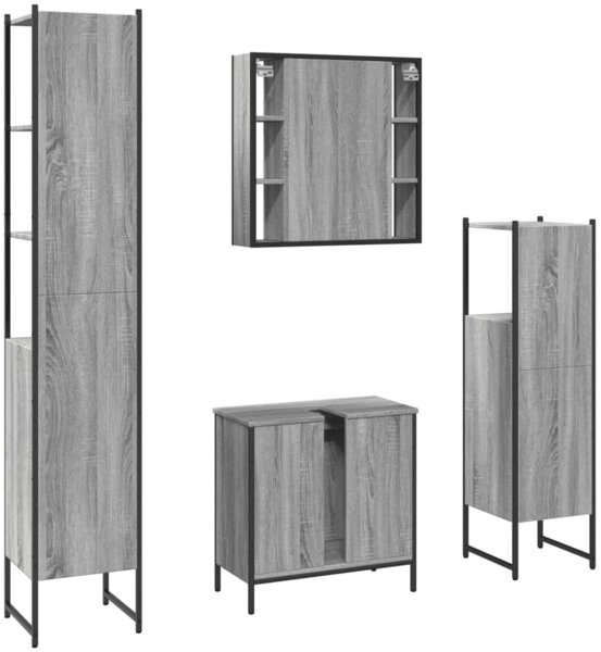 vidaXL 4-tlg. Badmöbel-Set Grau Sonoma Holzwerkstoff 3214773 Bild 7