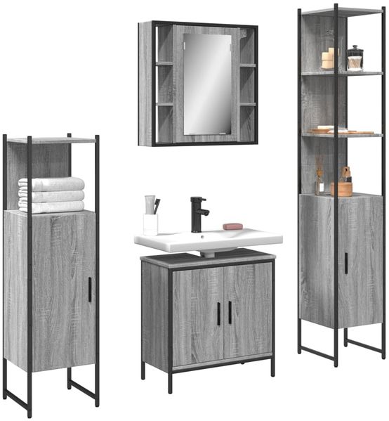 vidaXL 4-tlg. Badmöbel-Set Grau Sonoma Holzwerkstoff 3214773