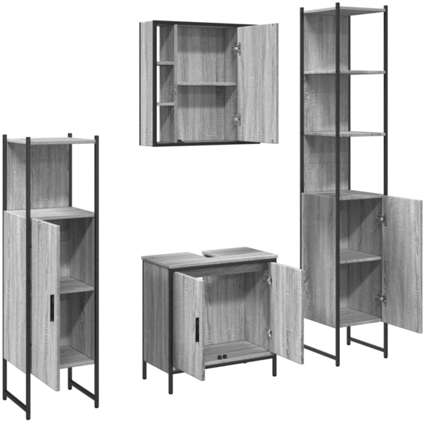 vidaXL 4-tlg. Badmöbel-Set Grau Sonoma Holzwerkstoff 3214773 Bild 4