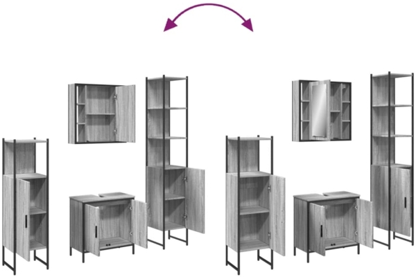 vidaXL 4-tlg. Badmöbel-Set Grau Sonoma Holzwerkstoff 3214773 Bild 8