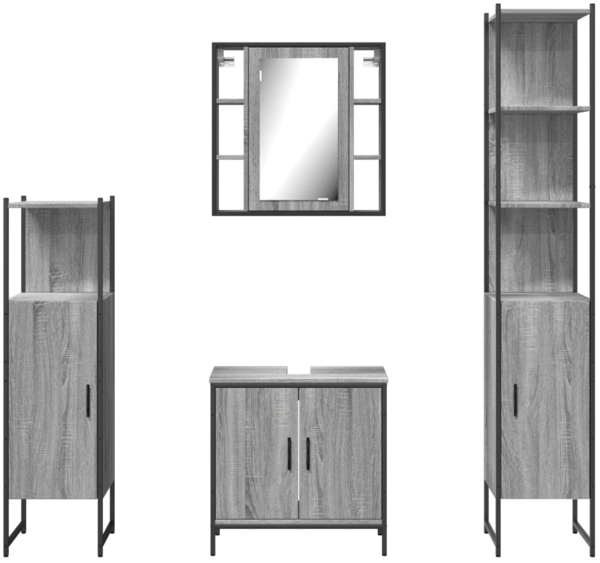 vidaXL 4-tlg. Badmöbel-Set Grau Sonoma Holzwerkstoff 3214773 Bild 5