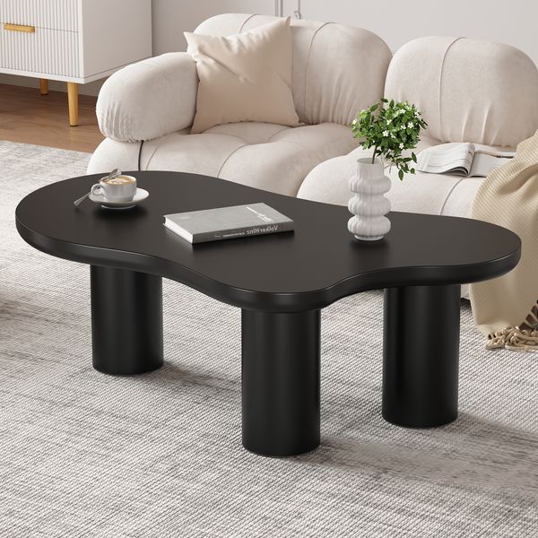Couchtisch in Wolkenform mit lackierter MDF-Platte, 107 x 66 x 40,5 cm, Schwarz