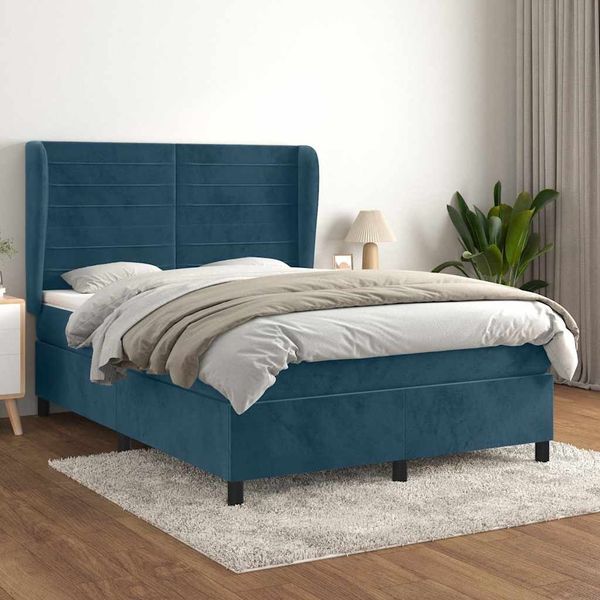 vidaXL Boxspringbett mit Matratze Dunkelblau 140x200 cm Samt 3129277