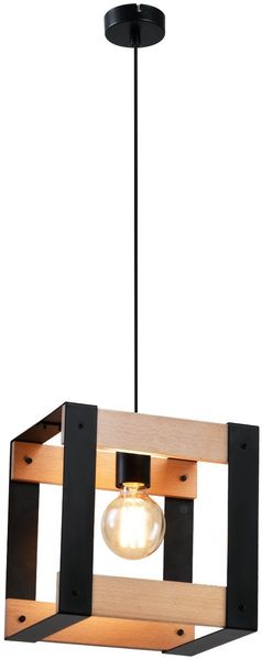 ZMH Pendelleuchte Holz Esstisch 1 Flammig - Hängelampe Schwarz Metall E27 Fassung Industrial Vintage Pendellampe Retro Esszimmerlampe Hängend für Esszimmer Wohnzimmer Küche Schlafzimmer