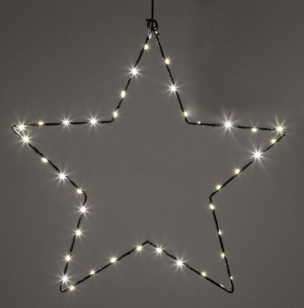 Spetebo LED Stern LED Metall Leuchtstern zum Hängen schwarz - 30 cm, Timerfunktion, LED fest verbaut, warm weiß, Stern Silhouette warm weiß beleuchtet für Außen