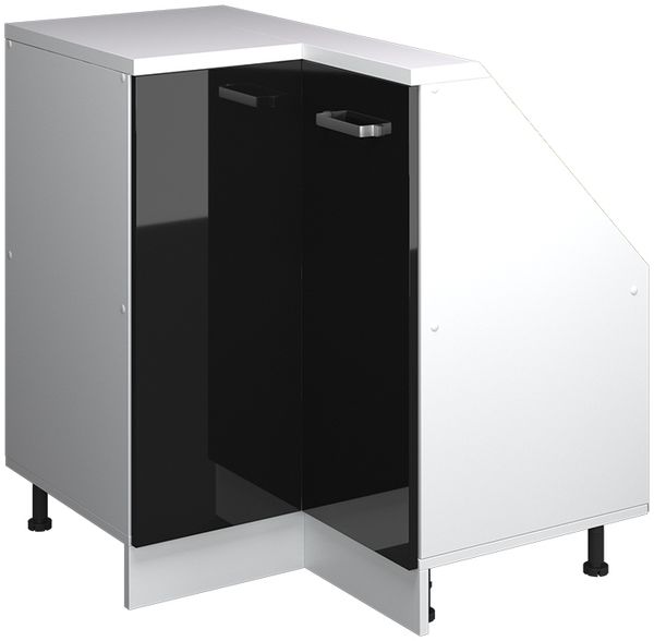 Dachschrägenschrank Eckschrank Rion Schwarz Hochglanz/Weiß 75.6 x 81.6 cm mit 1 Tür Vicco
