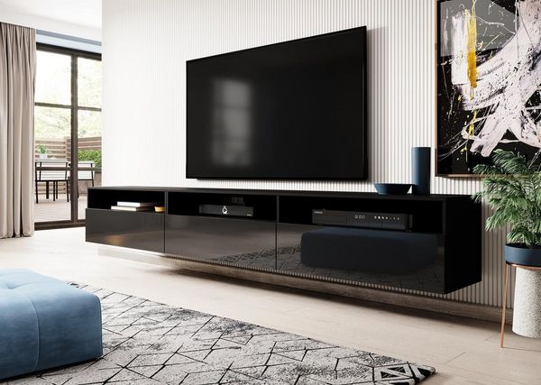 Compleo TV-Schrank 270 cm breit MEDIAS, schwarze Hochglanz, dreitürig