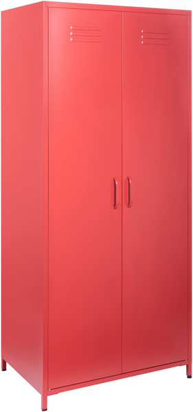 Garderobenschrank Rot Metall 76 x 50 x 171 cm mit 2 Türen 3 herausnehmbaren Fächern und Kleiderstange Wohnzimmer Schlafzimmer Flur Büro Arbeitsbereich