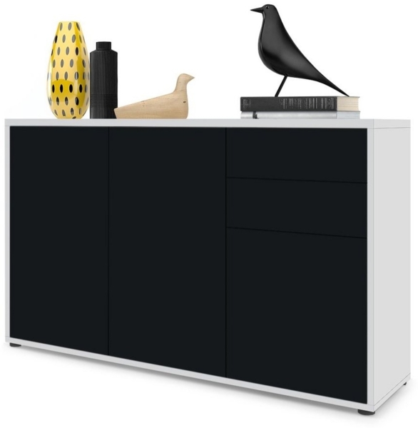 Vladon Sideboard Ben V3, Kommode mit 3 Türen und 2 Schubladen, Weiß matt/Schwarz matt (117 x 74 x 36 cm)