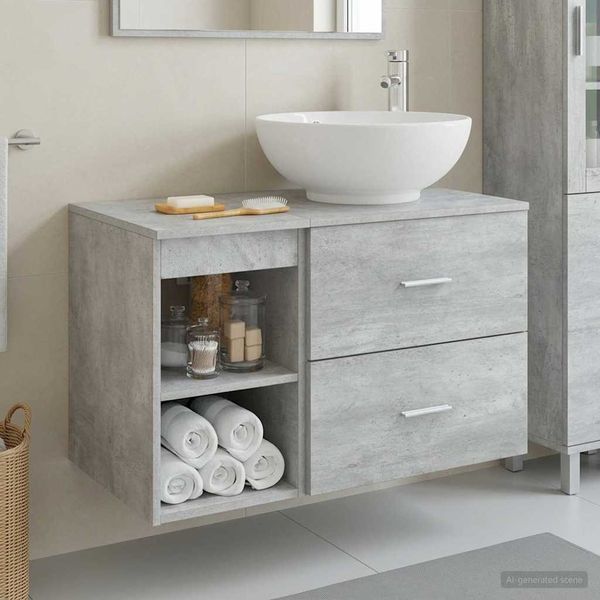 vidaXL Badezimmermöbel-Set 2 pcs Betongrau Holzwerkstoff 3403915