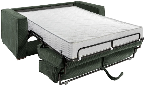 Vente-unique - Schlafsofa mit Matratze 3-Sitzer - Cord - Tannengrün - Liegefläche mit Lattenrost mit breiten Latten 140 cm - Matratze 18 cm - LORETO Bild 6