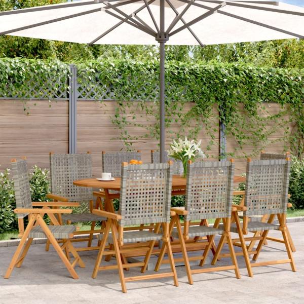 vidaXL Gartenstuhl Verstellbar 8 Stk. Grau Poly Rattan Massivholz 3214525