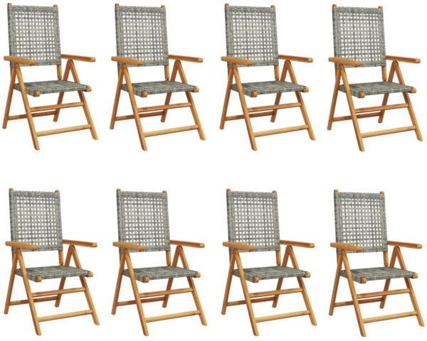 vidaXL Gartenstuhl Verstellbar 8 Stk. Grau Poly Rattan Massivholz 3214525