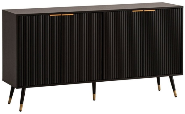 FINEBUY Sideboard FB104685 (150 x 81 x 39 cm Anrichte, Schwarz Eiche-Dekor), Kommode Türen Standschrank, Hoher Kommodenschrank