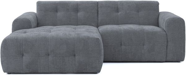 luma-home Modernes Ecksofa mit Ottomane links, mit markanten Steppungen, Chenille in Grau, 234 x 161 x 79 cm