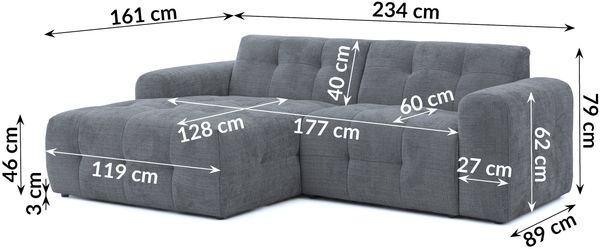 luma-home Modernes Ecksofa mit Ottomane links, mit markanten Steppungen, Chenille in Grau, 234 x 161 x 79 cm Bild 8