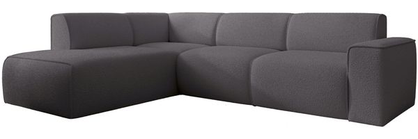 Selsey 'Bouvi' Ecksofa mit seitlicher Rückenlehne an der Ottomane, links, dunkelgrau, Bouclé