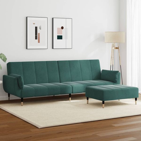 vidaXL Schlafsofa 2-Sitzer mit Fußhocker Dunkelgrün Samt 3258153
