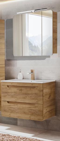 Waschtisch und Spiegelschrank Set LUTON-56-CRAFT in Wotan Eiche Nb, B/H/T ca. 81/200/46 cm