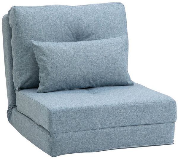 HOMCOM Schlafsofa mit verstellbarer Rückenlehne, Zierkissen, Bodensofa 1 Teile, für Wohnzimmer, Schlafzimmer, Leinen, Himmelblau