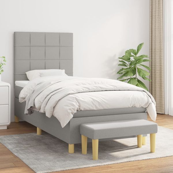 vidaXL Boxspringbett mit Matratze Stoff Hellgrau 80x200 cm, Härtegrad: H2 [3137109]