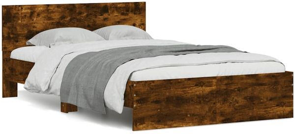 vidaXL Bettgestell mit Kopfteil LED-Beleuchtung Räuchereiche 120x200cm 3207620