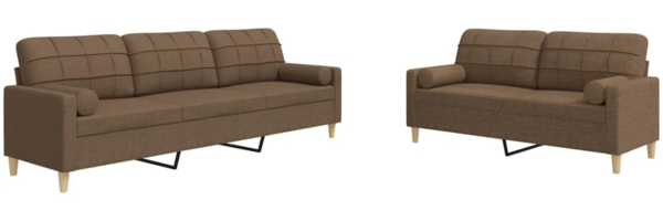 vidaXL 2-tlg. Sofagarnitur mit Dekokissen Braun Stoff 3278338