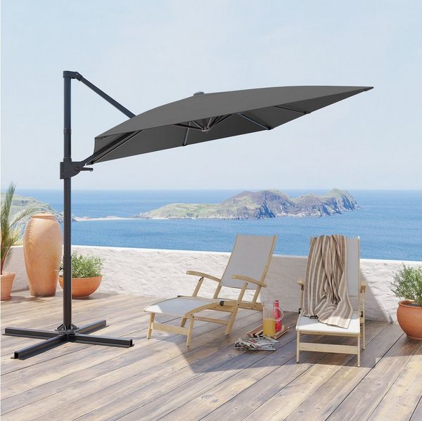 GUNJI Sonnenschirm Balkonschirm ∅270/300cm mit Sonnenschutz UPF 50+, Strandschirm, Sonnenschirm mit Handkurbel, Basis 360° drehbar, Gewicht 16KG, faltbar, geeignet für Garten, Terrasse, Pool, Meer