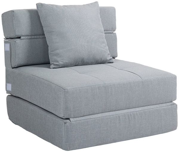 HOMCOM Sessel Einzelsofa mit Kissen, Klappsessel, 2-in-1 Design (Schlafsessel, 1-St, Bettsessel), bis 120 kg Belastbar, Blau