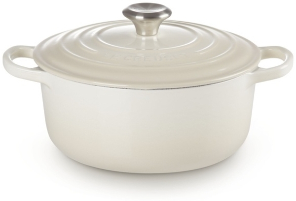 Le Creuset Signature Gusseisen-Bräter mit Deckel, Für alle Herdarten und Induktion geeignet, Rund, Meringue, 20,0 cm, 2.4