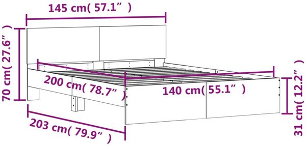 vidaXL Bettgestell mit Kopfteil Weiß 140x200 cm 3207483 Bild 10