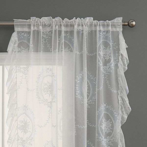 BTTO V&G Vorhang Florale Spitze Screening Tür Vorhänge, Stangendurchzug, Spitzenrüschen (2 St), Fenster Gardinen Gauze für Wohnzimmer Schlafzimmer