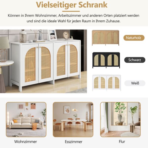 Merax Modernes Sideboard im minimalistischen Stil 4-Rattantür, Metallgriff einfaches Buffetschrank für Esszimmer, Wohnzimmer, Küche (weiß) Bild 5