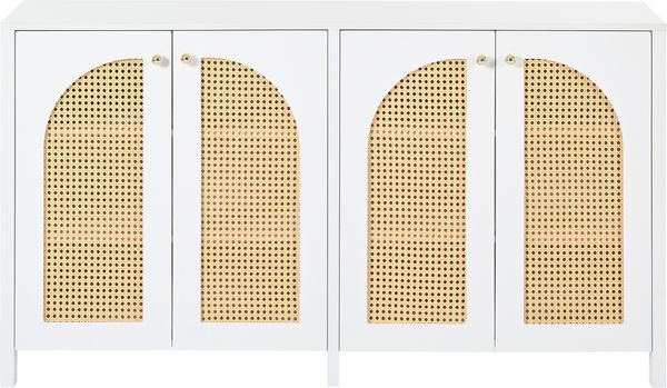 Merax Modernes Sideboard im minimalistischen Stil 4-Rattantür, Metallgriff einfaches Buffetschrank für Esszimmer, Wohnzimmer, Küche (weiß) Bild 9