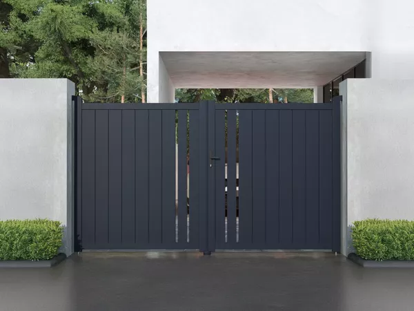 Vente-unique - TOROMA Eingangstor Metall Grau - B 4,6 cm x H 176 cm x L 300 cm