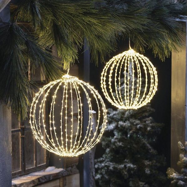 Home-trends24. de LED Kugelleuchte LED Kugel Groß Weihnachten Silber Warmweiß Kugelleuchte Deko, LED fest integriert
