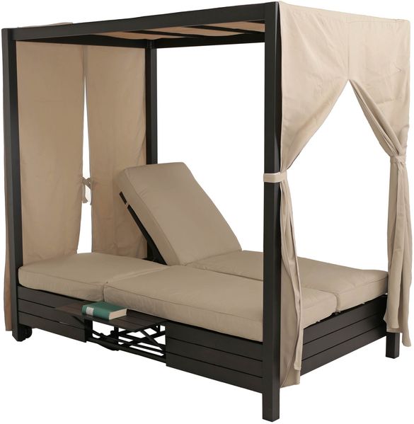 Aluminium Lounge-Gartenliege HWC-O18, XL Sonnenliege Bali-Liege Daybed, 10cm-Polster 193x126x204cm schwarz Kissen creme