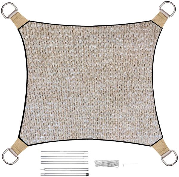 Sonnensegel Quadratisch wasserdurchlässig Champagner 25m² mit Stangenset