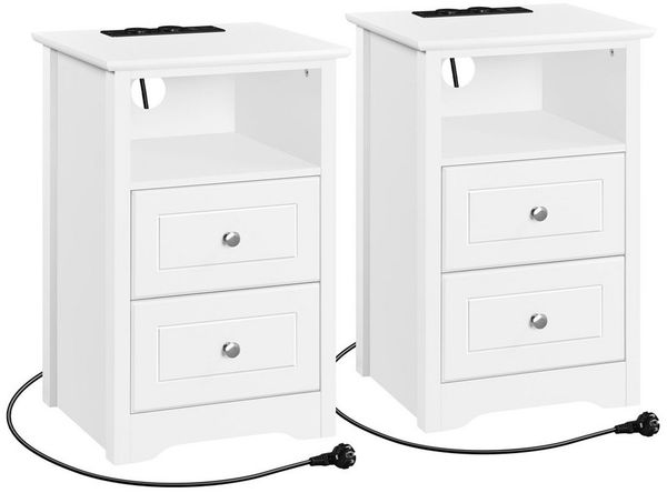 Yaheetech Nachttisch (2-St), Beistelltisch mit Steckdose & USB-Anschlüsse Nachtschrank, Weiß